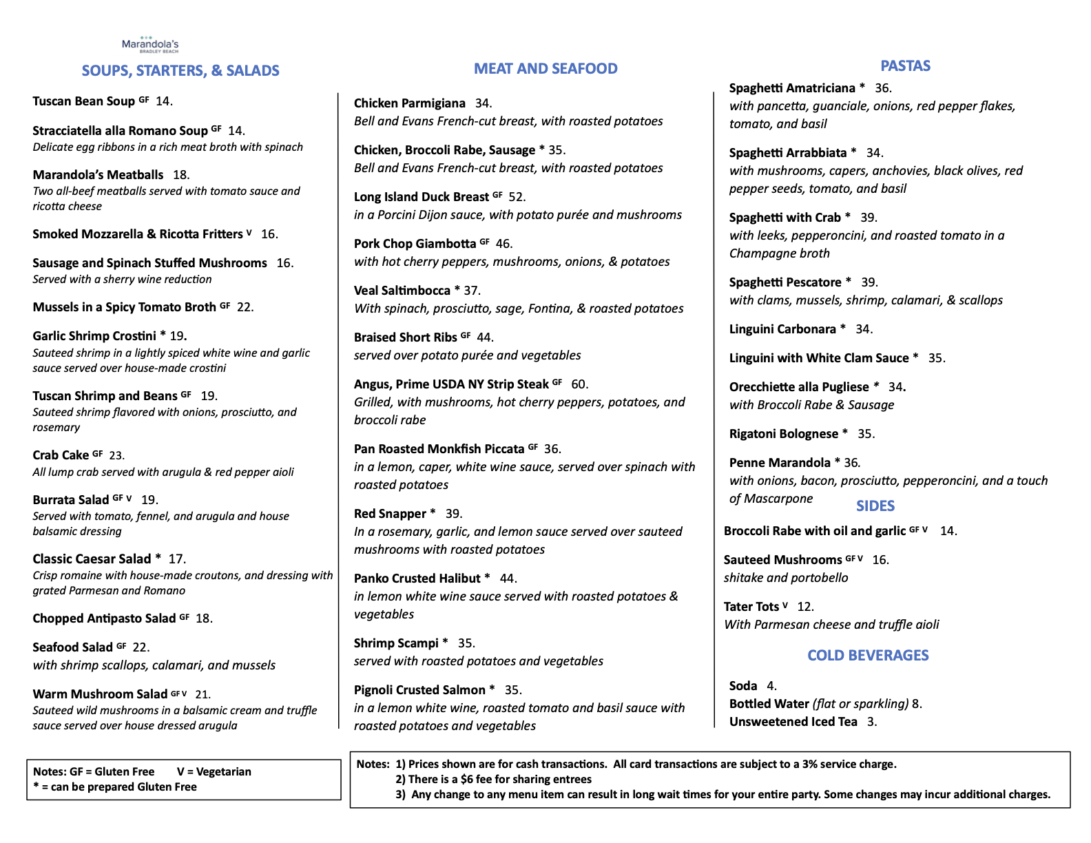 Restaurant menu